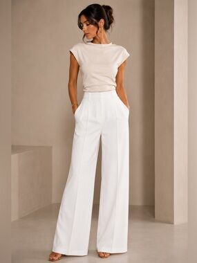 COMMENSE Solid Wide-Leg Pants in White